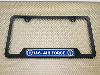 [Officially Licensed Product] - Stainless Steel Matte Black CAR 2-Hole Standard Size - Domed Custom-Made Corrosion-Resistant License Plate Frame with US Air Force Design & Free caps - (Qty: 1 Frame) - size: U.S. Air Force - Style 1