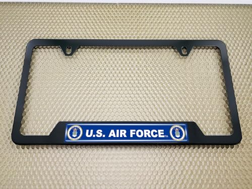 [Officially Licensed Product] - Stainless Steel Matte Black CAR 2-Hole Standard Size - Domed Custom-Made Corrosion-Resistant License Plate Frame with US Air Force Design & Free caps - (Qty: 1 Frame) - size: U.S. Air Force - Style 1