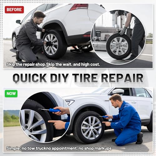 60 PCS Tire Repair Rubber Nail Kit, Self-Tapping Spiral Screws for Tubeless Tires - Upgrade Emergency Puncture Fix Tools for Car/Truck/Motorcycle/Tractor
