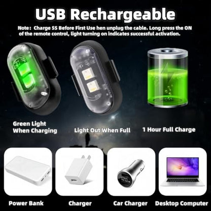 6PCS Wireless LED Strobe Lights with Remote Control, Wireless LED Warning Lights 8 Colors USB Charge IP65 Waterproof Anti-Collision, for Car Interior Motorcycle Bike Drone Car Truck RC Aircraft