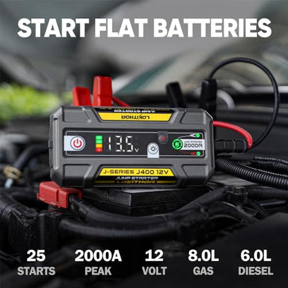 LOKITHOR J400 2000A Jump Starter with ConnectMax Tech,12V Battery Portable Jumper Cable, Lithium Jump Box and Jump Pack for Up to 8.0L Gas and 6.0L Diesel Engines, Power Bank & Smart Digital Screen - color: Yellow