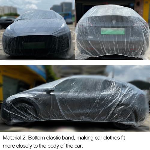 4 Packs Disposable Car Cover Clear Plastic Car Cover Universal Rain Dust Garage Cover with Elastic Band Medium (12.4 FT x 21.6 FT) - size: 4 PCS L(12.4ft * 21.6ft)