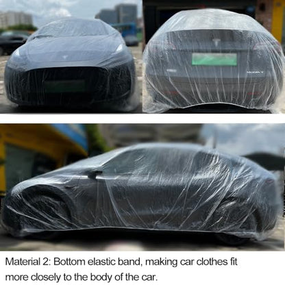 4 Packs Disposable Car Cover Clear Plastic Car Cover Universal Rain Dust Garage Cover with Elastic Band Medium (12.4 FT x 21.6 FT) - size: 4 PCS L(12.4ft * 21.6ft)