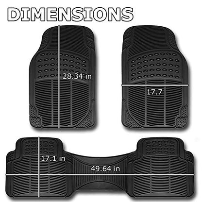 VaygWay Universal 3 Piece Heavy Duty Front and Rear Black Rubber Floor Mats - Premium Quality Trimmable Universal Fit All Weather Protection Floor Mats for Car Van SUV Truck - style: Front and Rear Car Floor Mat