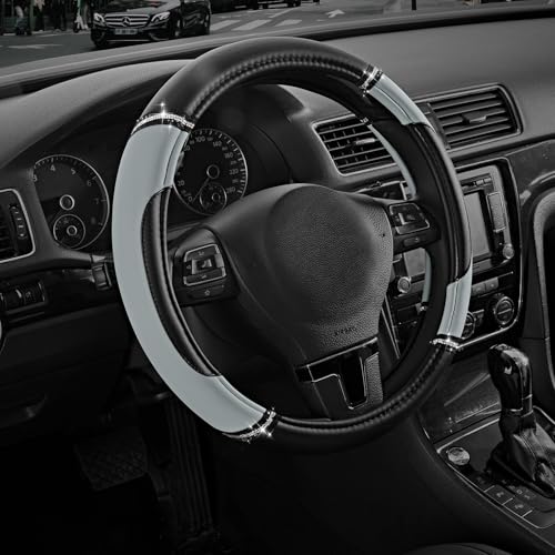 Road Comforts Leather Steering Wheel Cover - Made with PVC Leather - Anti-Slip, Universal Fit 14 1/2 inches to 15 inches - Gray - color: Gray
