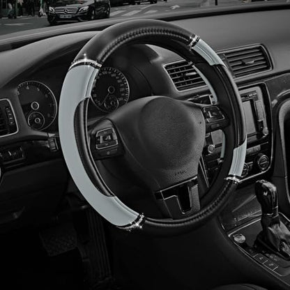 Road Comforts Leather Steering Wheel Cover - Made with PVC Leather - Anti-Slip, Universal Fit 14 1/2 inches to 15 inches - Gray - color: Gray