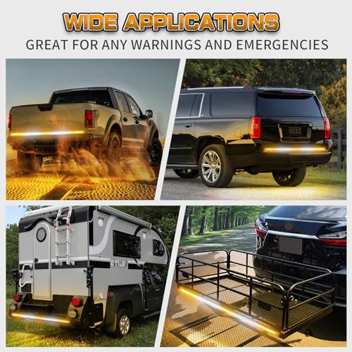 XRIDONSEN 60 inch Truck Strobe Lights Strip 360 LED Amber White Rear Window Tailgate Emergency Lights Flashing Warning Hazard Safety for Tow Plow Trucks Construction Vehicles Pickup - color: Amber/White