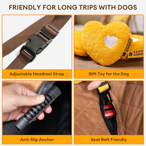 FUNNY FUZZY Dog Car Seat Cover, Back Seat Extender for Dogs - 420Lb Hard Bottom Waterproof Pet Car Seat Cover, 600D Heavy Duty Pet Hammock with Non-Slip Bottom for Cars, SUV, Trucks - color: Brown
