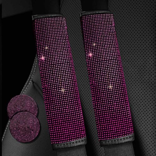 2PCS Pink Bling Car Seatbelt Strap Covers for Women Girls - Crystal Rhinestone Velvet Shoulder Pad Protector - Diamond Shine Safety Shoulder Pad, Car Decor Interior Accessories - color: A-Pink 2