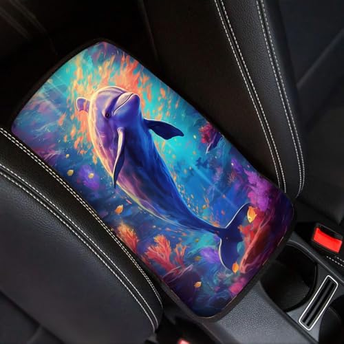 Modysero Cool Print Dustyproof Univerasl Fit and Soft Car Armrest Pad Aesthetics Dolphin Armrest Cover Interior Decoration for Cars Truck SUV Sedan - color: aesthetics dolphin