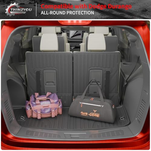Cargo Mat Compatible with 2016-2025 2026 Dodge Durango Trunk Liner for 6&7 Seats Cargo Area Protection All Weather Back Seat Cover 2024 Durango Accessories (3rd Row Backrest Mats+Trunk Mats) - style: For Dodge Durango | 2016-2026