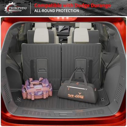 Cargo Mat Compatible with 2016-2025 2026 Dodge Durango Trunk Liner for 6&7 Seats Cargo Area Protection All Weather Back Seat Cover 2024 Durango Accessories (3rd Row Backrest Mats+Trunk Mats) - style: For Dodge Durango | 2016-2026