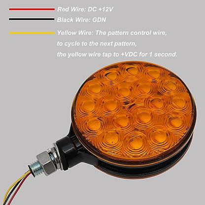 2-Pack 4" Round Dual-Face Amber LED Hazard Warning Lights | 12V Pedestal Mount Flashing Strobe Caution Light for Tractor, Trailer, Truck, RV, Off-Road, Boat & Emergency Vehicles - size: 2Pcs Warning Light