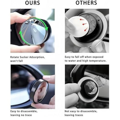 2-Pack Blind Spot Mirrors for Cars - 2 Inch Round HD Glass Convex Rearview Mirror, 360° Wide-Angle Suction Cup Mount for SUV, Truck, Universal Fit, Black
