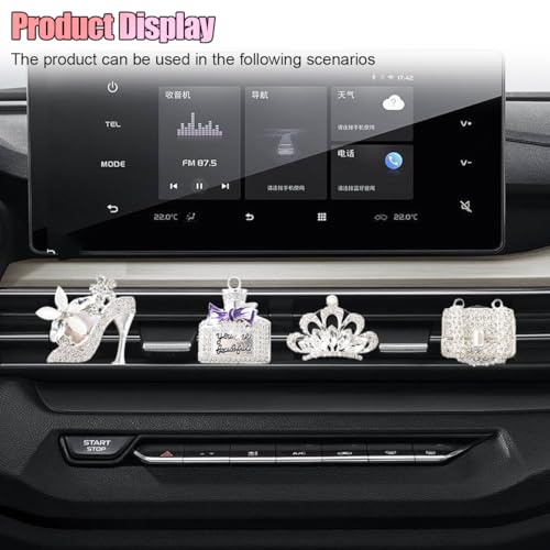 4PCS Bling Car Air Vent Clip, Crystal Rhinestone Heels Bag Crown Perfume Bottle Dashboard Air Vent Trim Clips, Car Interior Outlet Diffuser Decoration Accessory for Women (Silver) - size: Silver