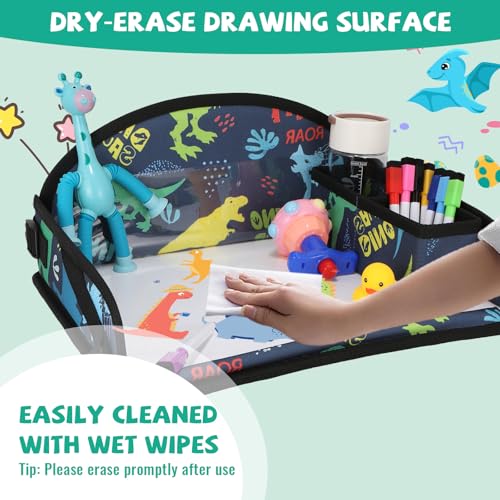 Kids Travel Tray for Airplane - Toddler Car Seat Table Tray, Road Trip Essentials for Boys & Girls, Carseat Lap Desk for Kids Road Trip Activities, Dinosaur - color: Dinosaur