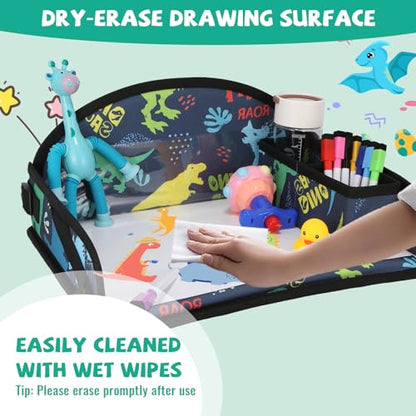 Kids Travel Tray for Airplane - Toddler Car Seat Table Tray, Road Trip Essentials for Boys & Girls, Carseat Lap Desk for Kids Road Trip Activities, Dinosaur - color: Dinosaur