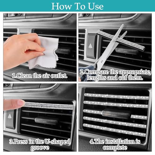 10 Pcs Bling Car Vent Outlet Trim Bling Car Accessories for Women Interior Rhinestone Cars Air Conditioner Vent Decoration Strip Glitter Cars Decorations for Women