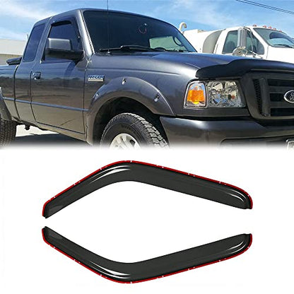 92083 Side Window Deflector Visor fits 1993-2011 Ford Ranger,94-10 Mazda B2300/B4000,94-08 Mazda B3000 with Standard/Extended Cab,2pcs in-Channel Shatterproof Dark Smoke Sun Rain Guards - size: For 1993-2011 Ranger