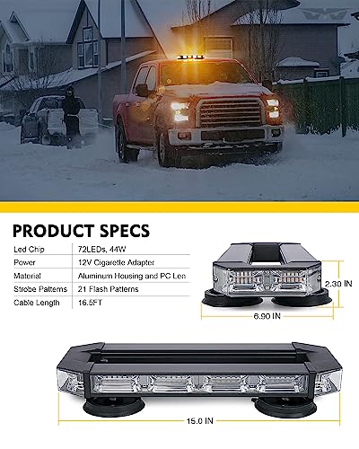 LUMENIX Rooftop Strobe Beacon Lights Bar White Amber LED Emergency Traffic Security Lightbar Magnetic Base Warning Flashing Light for Construction Vehicles Trucks Postal Mail Carrier Snow Plow - color: White&Amber