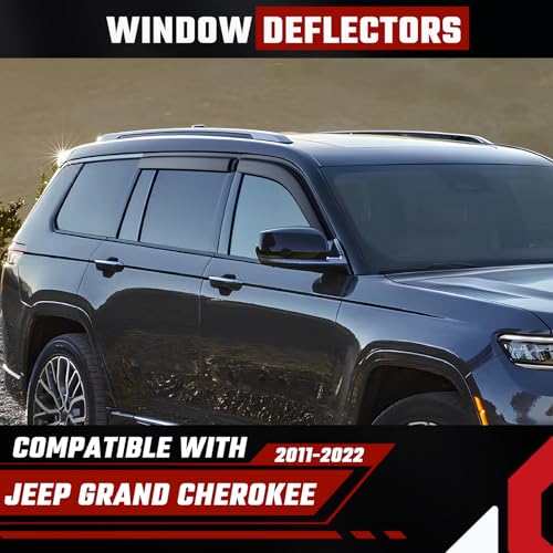 Rain Guards Fit for Jeep Grand Cherokee 2011-2022, Extra Durable Tape-on Side Window Deflectors, Wind Deflectors, Grand Cherokee Rain Guard Black 4 PCS - size: Fit for 2011-2022 Jeep Grand Cherokee Tape-on