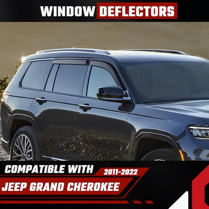 Rain Guards Fit for Jeep Grand Cherokee 2011-2022, Extra Durable Tape-on Side Window Deflectors, Wind Deflectors, Grand Cherokee Rain Guard Black 4 PCS - size: Fit for 2011-2022 Jeep Grand Cherokee Tape-on