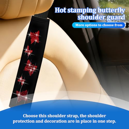 Car Seat Belt Covers, 2PCS Butterfly Soft Vehicle Seatbelt Shoulder Strap Pad Cushions, Comfortable Automotive Interir Harness Pad, Universal for SUV Automobile Truck (Red) - color: Red