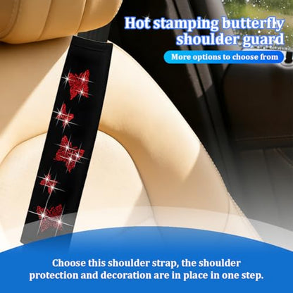 Car Seat Belt Covers, 2PCS Butterfly Soft Vehicle Seatbelt Shoulder Strap Pad Cushions, Comfortable Automotive Interir Harness Pad, Universal for SUV Automobile Truck (Red) - color: Red