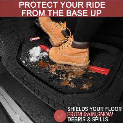 CAR PASS Tire Tread DeepDish Rubber Floor Mats for car Heavy Duty car mats All Weather, Universal XL~M Trim to Fit for Truck SUV Vehicle Automotive, Waterproof car mats 3 Piece (red Black) - color: Red Black