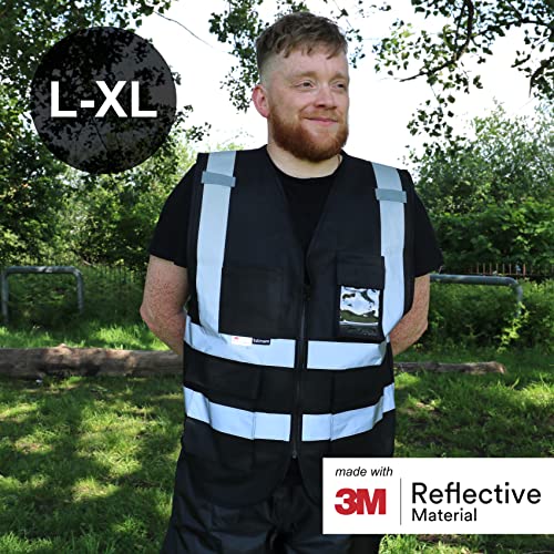 Salzmann High Visibility Safety Vest | Multi Pocket Reflective Vest | 5 Colors & 5 Sizes | Made with 3M Reflective Material - color: Black, size: Small-Medium