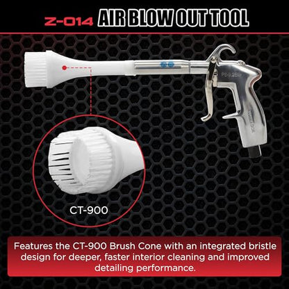 Tornador Z-014 Air Blow Out Tool Bundle | Includes CT-900 Brush Cone | High-Velocity Air Blowout with Brush Agitation | Professional Detailing for Vents, Carpet & Upholstery - size: Z-014 + Brush Cone