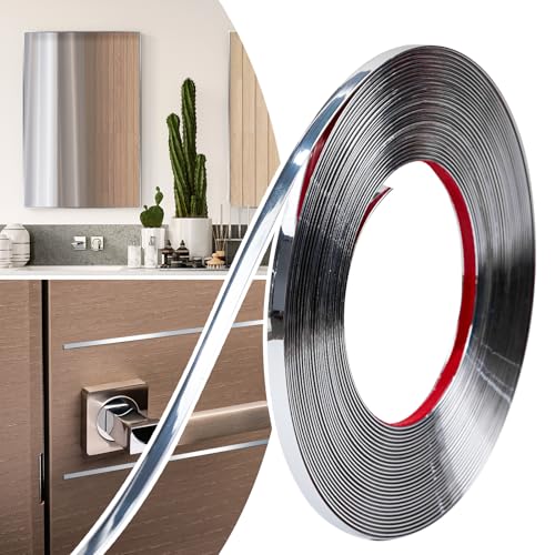 0.25in × 40Ft Peel and Stick Wall Molding Trim - Flexible Self Adhesive Molding Trim for Walls, Edges, Borders, Window Frames, Backsplash Tiles - Silver Waterproof Trim - color: Shiny Silver, size: 1/4in-40Ft