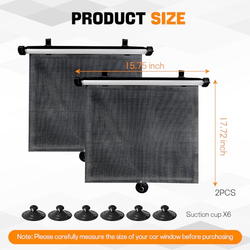 Hovom 2PCS Car Window Shades for Baby, 17.72"×15.75" Retractable Roller Auto Side Window Sun Shade with Suction Cups, Window Covers for Heat, UV and Sun Glare Protection, Car Accessories (Black+Black) - color: Black+Black