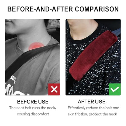 2 Pack Car Seatbelt Covers Shoulder Pad, Soft Faux Sheepskin Seat Belt Shoulder Cover for a Comfortable Driving, Seat Belt Shoulder Strap Covers Helps Protect Your Neck and Shoulder (Wine Red) - color: Wine Red