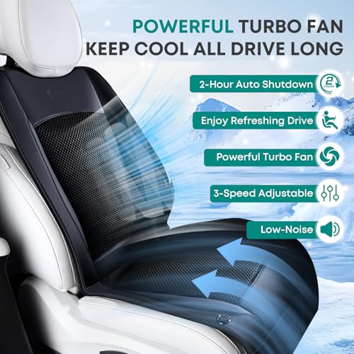 FLORICH Cooling Car Seat Cover Front Seat, 12V-24V Ventilated Seat Cushion, Cooling Car Seat Cushion with 2 Powerful Turbo Fans 3-Speed Adjustable for Summer Driving, Universal Fit for Car SUV Truck - color: Black