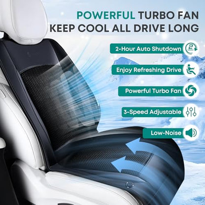 FLORICH Cooling Car Seat Cover Front Seat, 12V-24V Ventilated Seat Cushion, Cooling Car Seat Cushion with 2 Powerful Turbo Fans 3-Speed Adjustable for Summer Driving, Universal Fit for Car SUV Truck - color: Black