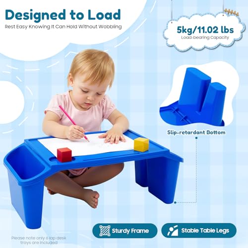 6 Pack Kids Lap Tray with Storage Slots, Stackable Portable Kids Lap Desk, 20" L X 10" W X 7" H Plastic Table Kids Activity Tray for Writing Eating Drawing Reading (Blue) - color: Blue