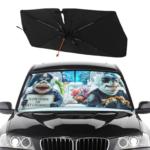 Socira Funny Sharks Car Windshield Sunshade Umbrella Foldable Umbrella Sun Shade Windshield Cover Sunshade Car Accessories Blocks Uv Rays Keeps Cool (57" X 30") - color: Color-0705-4, size: 57X31 Inch