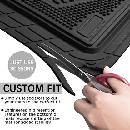 CAR PASS Heavy Duty Rubber Floor Mats Gray Car Mats Full Set with Trunk Cargo Liner - Universal Waterproof Floor Mats for Car SUV Truck, Durable All Weather Automotive Liner Mats (All Black) - color: Black Cargo Liner