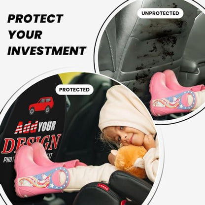 Custom 2 Pack Premium Backseat Protector with Pockets, Personalized Heavy Duty Stain Resistant Kick Mats Back Seat Protector with Image Text Customized Universal Car Seat Back Organizer