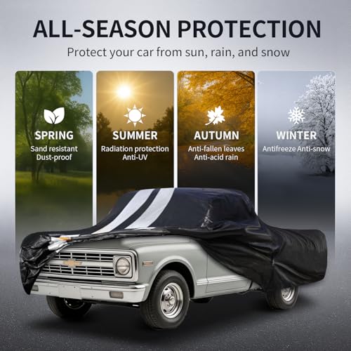 Chevy C10 Truck Cover Custom Fit 1960-1987 Regular Cab Short Bed(6.5') with Door Zipper, 10 Layers Outdoor Heavy Pickup Truck Cover Waterproof All Weather, Wind Dust Sun Protector. - size: C10 1960-1987 Regular Cab SB(6.5')+Towel+Bag