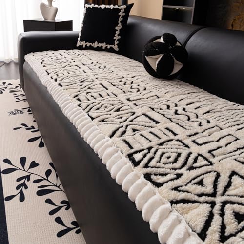 Boho Plush Couch Cover for Dogs Washable, Soft Fuzzy Pet Couch Covers for 3 Cushion Sofa Pet Friendly, Non Slip Sofa Cover (White,28"x59") - color: White, size: 28"x59"/Seat Cover