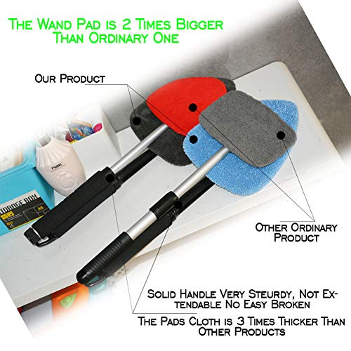 Windshield Cleaning Tool Car Window Cleaner Wand Glass Microfiber Brush With Softy Thicker Cloth 2 Times Bigger Pad, Come With Mini Spray Bottle Kit