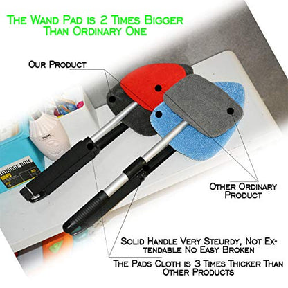 Windshield Cleaning Tool Car Window Cleaner Wand Glass Microfiber Brush With Softy Thicker Cloth 2 Times Bigger Pad, Come With Mini Spray Bottle Kit