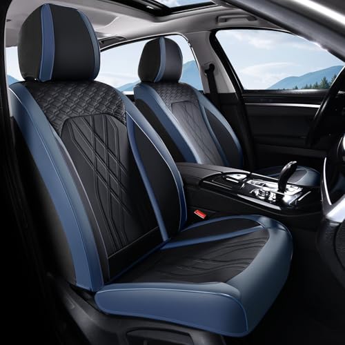 FLORICH Leather Front Car Seat Covers Waterproof Durable Front Seat Protector for Cars Luxury Seat Cover Breathable Vehicle Seat Cushion Universal Fit for Most Car Truck SUV, Black&Blue