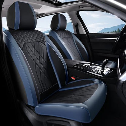 FLORICH Leather Front Car Seat Covers Waterproof Durable Front Seat Protector for Cars Luxury Seat Cover Breathable Vehicle Seat Cushion Universal Fit for Most Car Truck SUV, Black&Blue