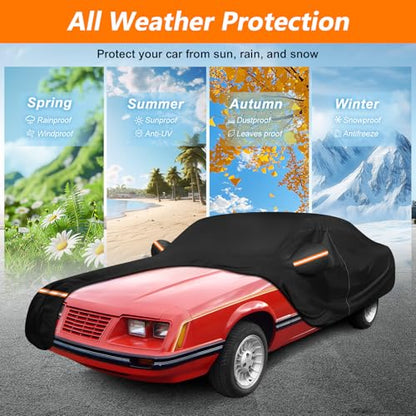 Car Cover for Ford Mustang 1979-1993, Waterproof 420D Oxford Cloth and Cotton Cover Outdoor Full Car Covers with Zipper Windproof Heavy Duty All Weather Protection - size: for Mustang 1979-1993