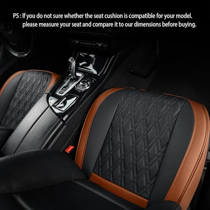 TIEHESYT Luxury Faux Leather Car Seat Cover Front Bottom Protector, Seat Cushion Without Backrest, Anti-Slip and Wrap Around The Bottom, Fit Most Cars & Vehicles, 2 Piece, Brown&Black - color: Brown&Black, size: 2 PCS