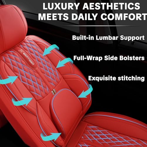 Red Car Seat Covers, Universal Fit for Most Vehicles, Premium Waterproof Leather, Pet-Friendly Car Seat Covers with Lumbar Support, Non-Slip, Airbag Compatible, Protects Car Interior - color: Red