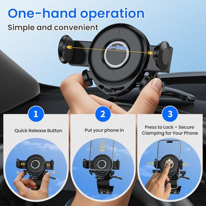 Car Phone Holder Dashboard Phone Mount, 2025 Upgraded 360 Degree Rotation Multifunctional Clip Design, Universal Car Phone Mount Compatible with 4–7 Inch Cell Phones (Black)